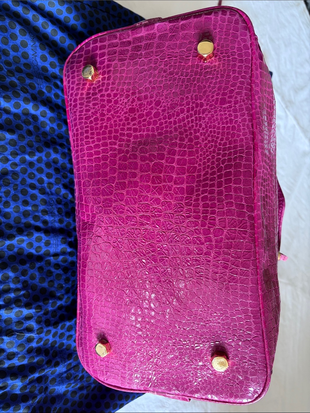 Rebecca Minkoff MAB Croc-Embossed Fuchsia Satchel Handbag - Picture 6 of 9